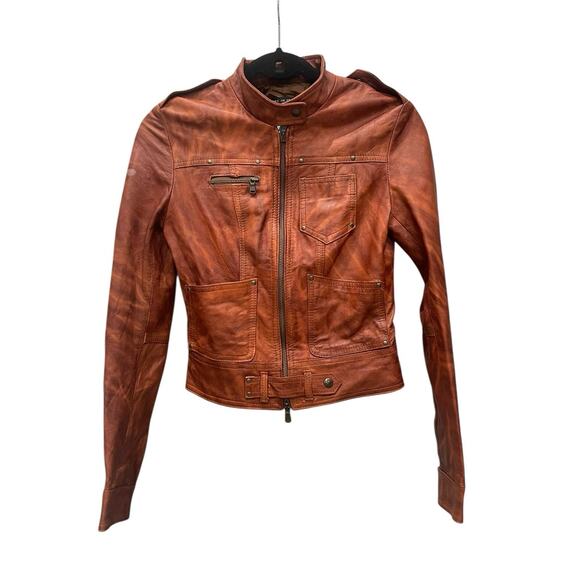M&R MODA IN PELLE FIRENZE Leather Jacket SZ 42 Brown Made Italy - Picture 1 of 11